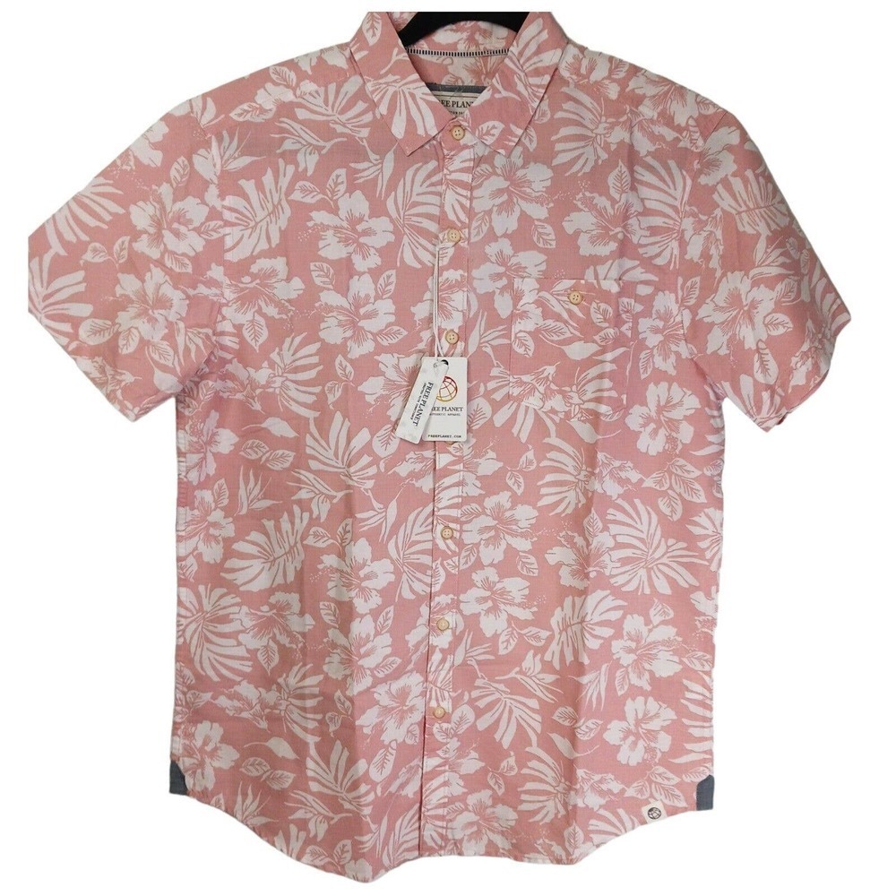 Size Large Free Planet Mens Dress Shirt Cotton Floral Cotton Candy Pink NWT